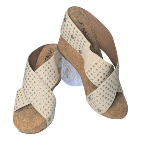 Lucky Brand Shoes - Lucky Brand Miller/MyKayla Studded Cork Wedge Sandals Beige Crisscross *SZ 7.5
